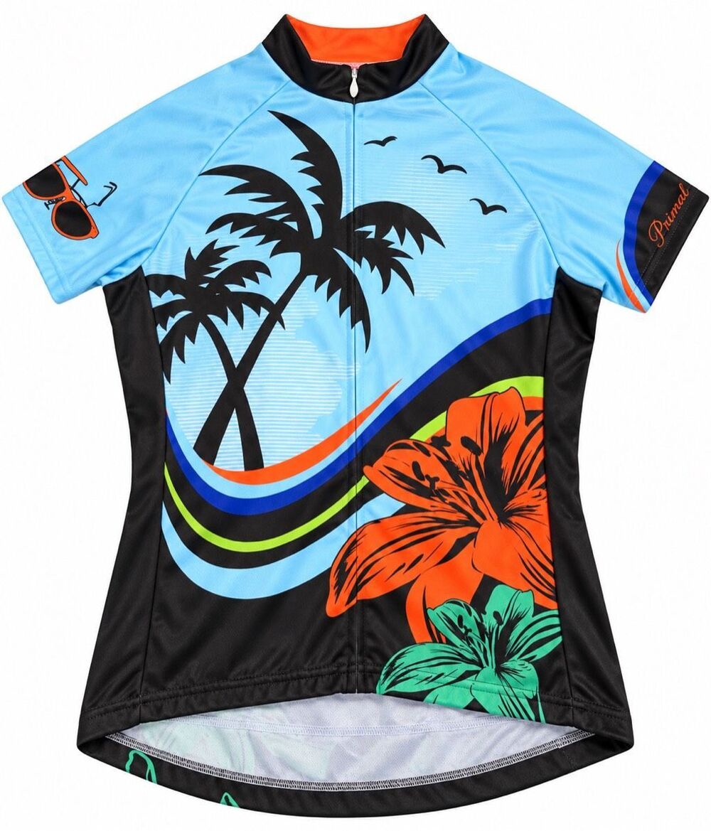 Primal Women’s Tropical Floral Palm Tree Cycling Jersey Size XL Full Zip